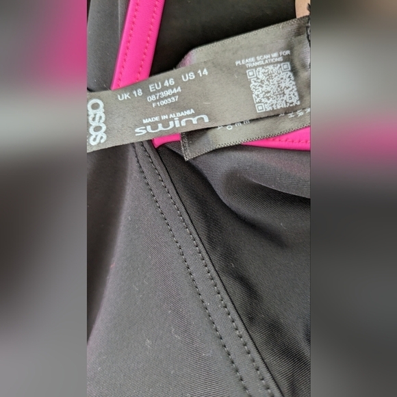 ASOS Swim Black with Hot Pink One Piece Belted Swimsuit Size 14 EUC - Picture 3 of 6